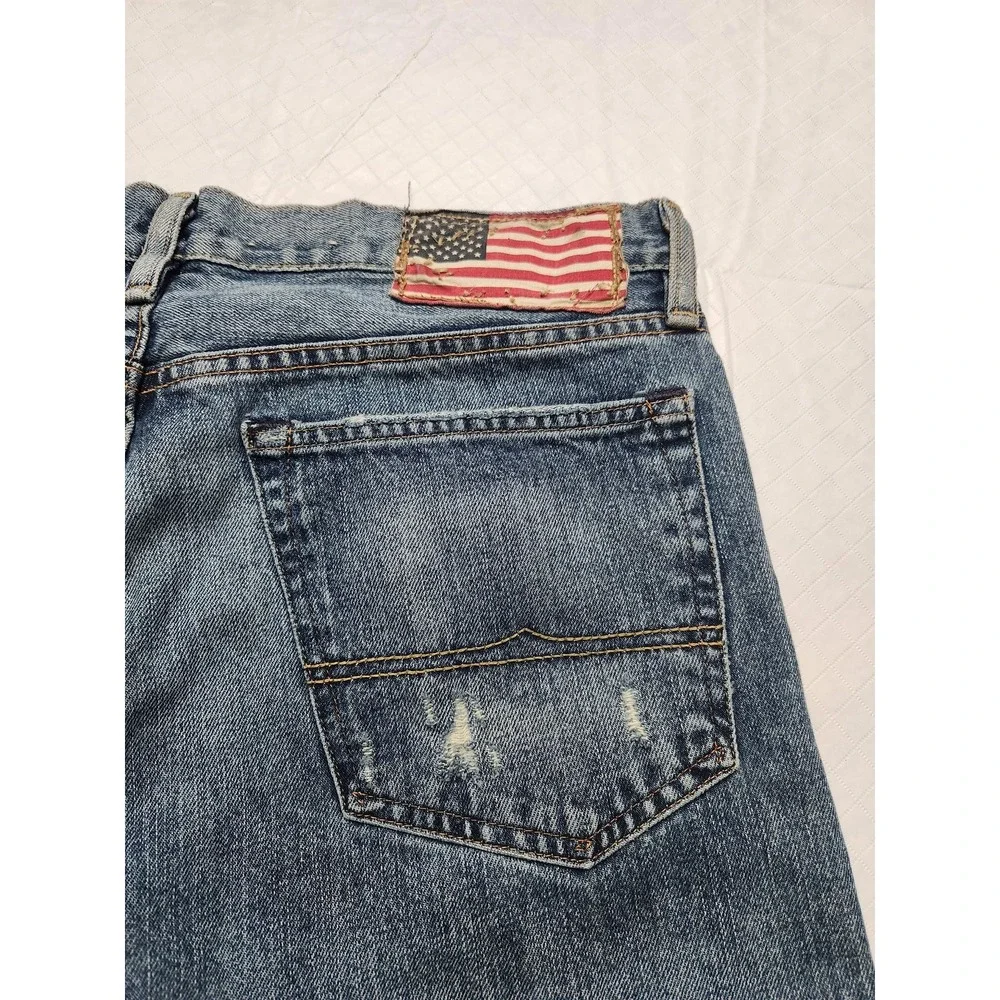 Denim & Supply RL Jeans Mens 33x30 Blue Bootcut Distressed USA Flag Denim Pants - Picture 16 of 16